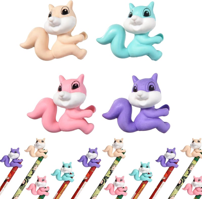 TDOCK 24Pcs Pencil Top Erasers for Kids, Squirrel Pencil Erasers Toppers Bulk, Cute Cap Erasers for Party Favors Classroom Rewards - Image 1
